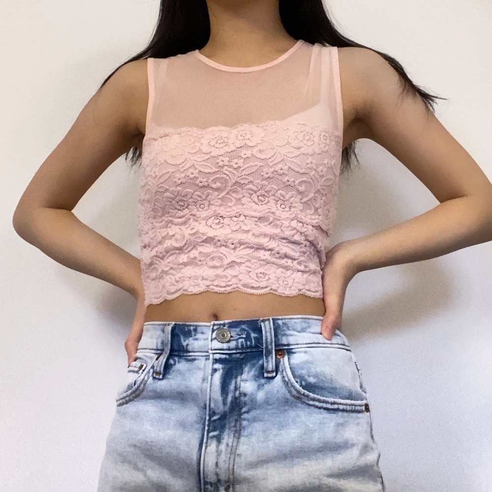Mesh pink lace tank top